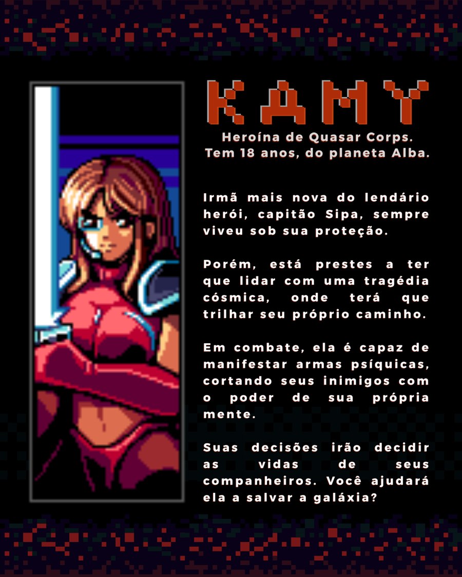 Kamy — Heroína de Quasar Corps. Tem 18 anos, do planeta Alba.